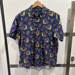 Ralph Lauren Pink Flamingos Camp Shirt Mens Size Large Blue Pineapples